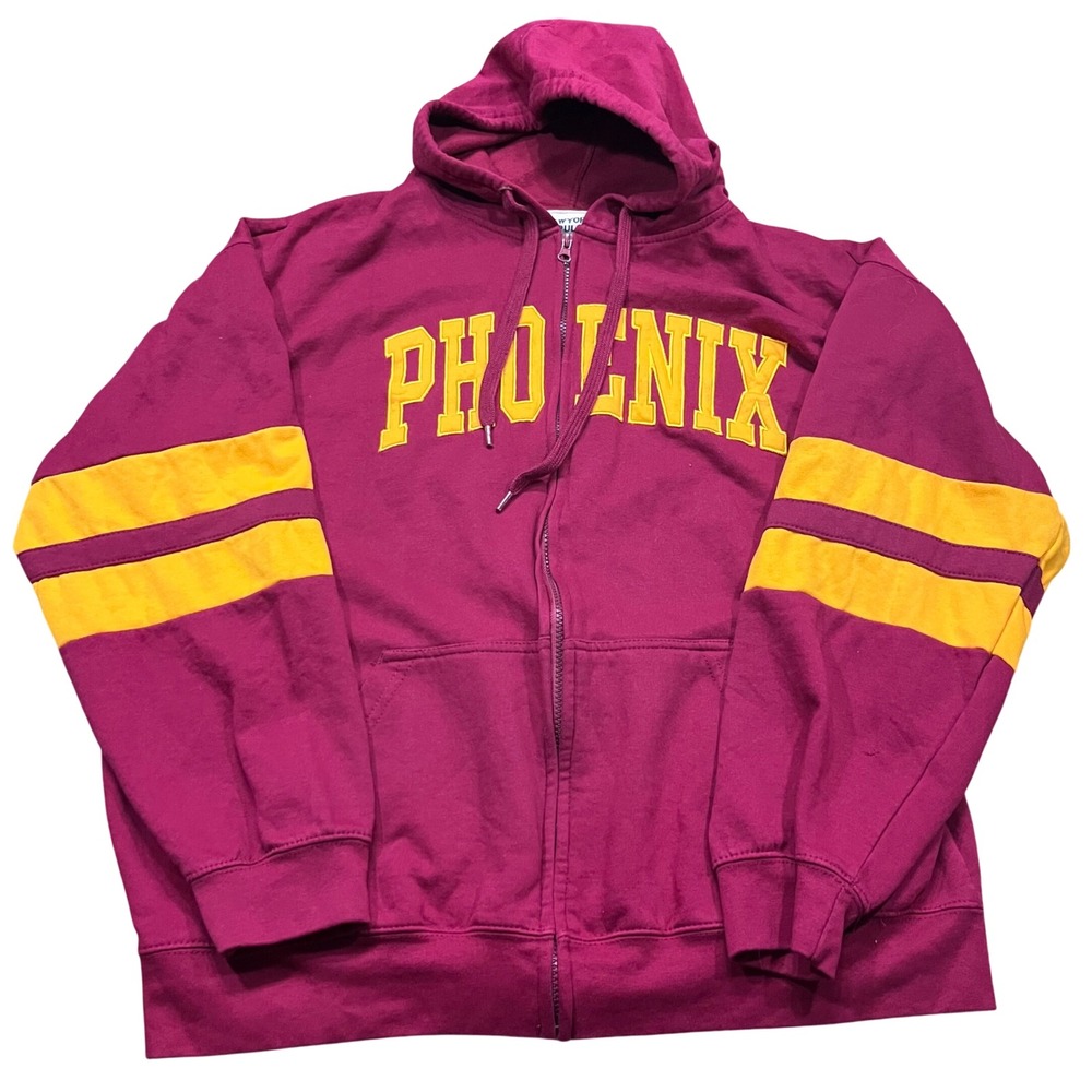 New York Popular Phoenix Zip Up Hoodie Mens 2XL Burgundy Maroon Yellow Varsity